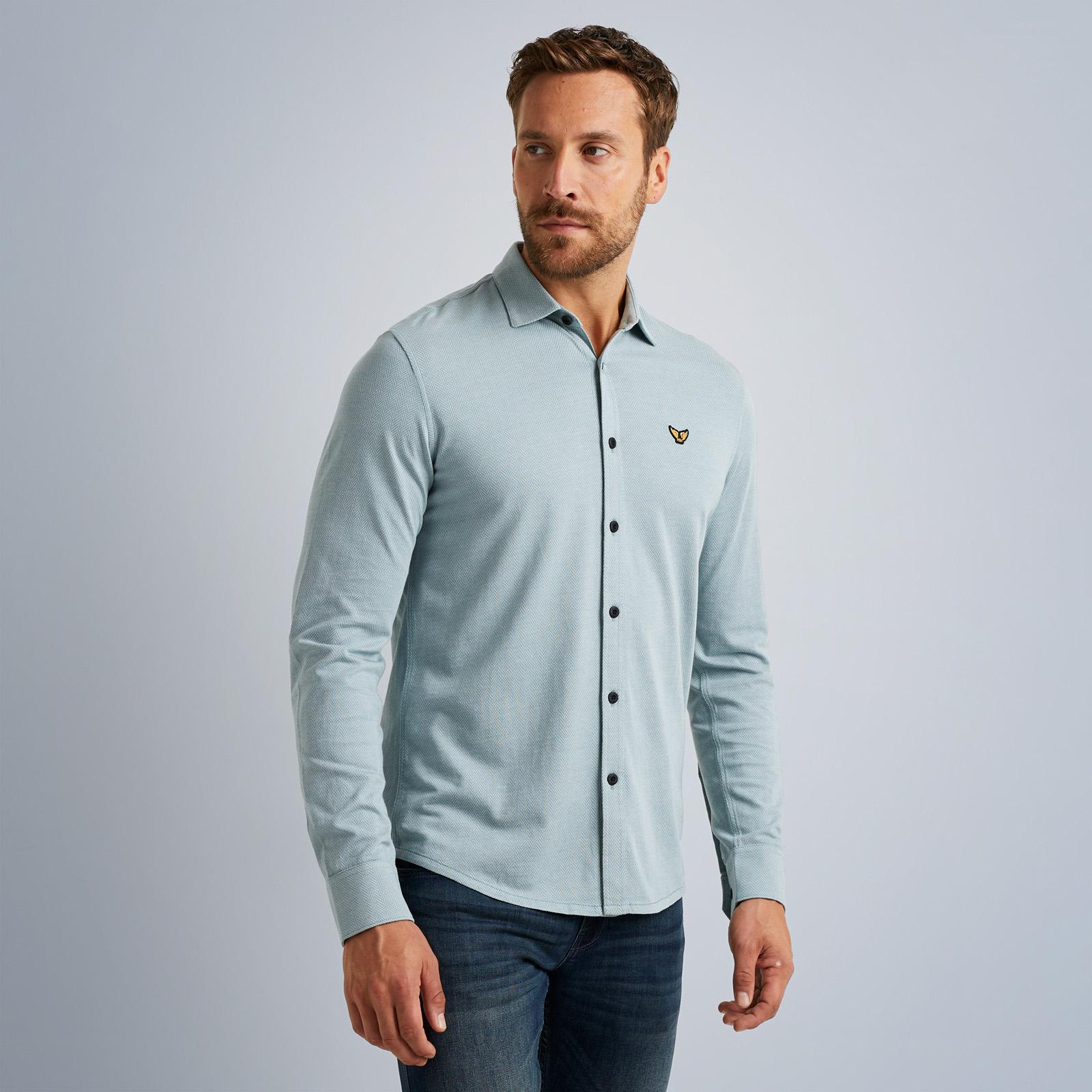 PME Legend regular fit overhemd met herringbone patroon lichtblauw