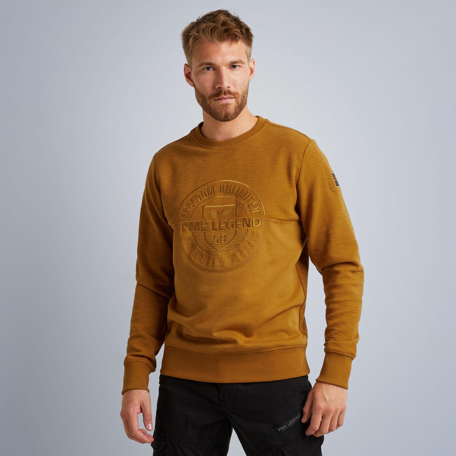 PME Legend sweater met logo en borduursels okergeel