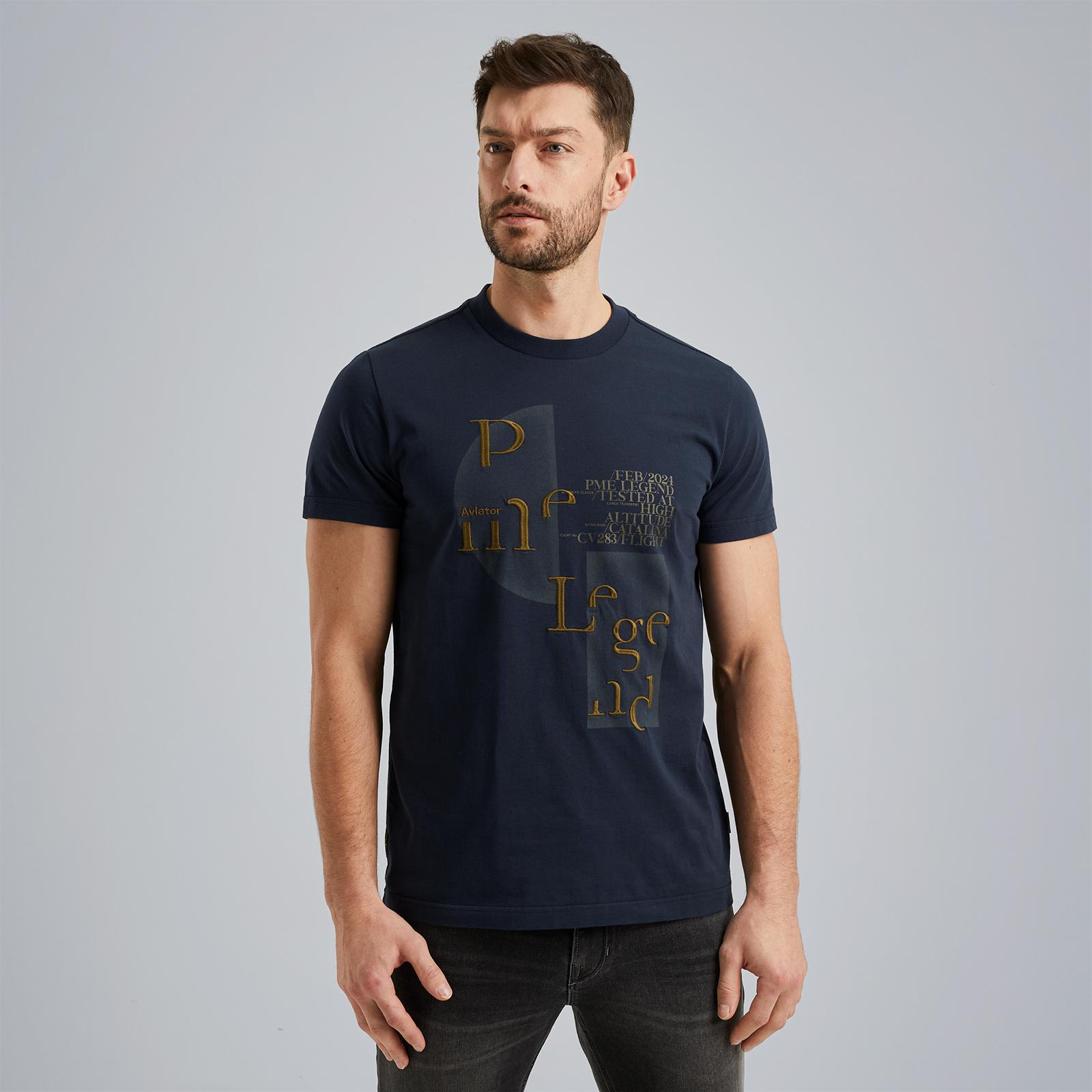 PME Legend regular fit T-shirt met printopdruk donkerblauw